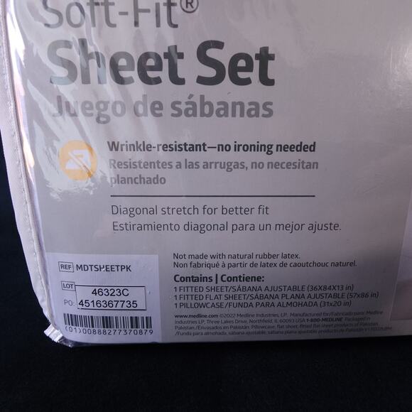 Medline Soft-Fit White Classic Fitted Home Hospital Care Bed Sheet Set 36x84x13 - Picture 2 of 4
